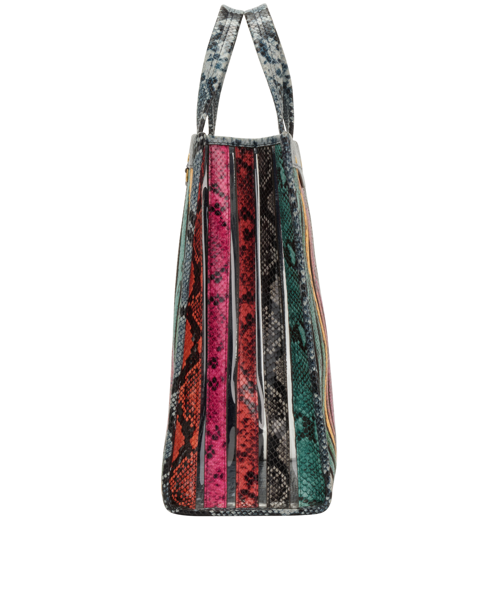 Rainbow Tote, &pound;120, Handbags, Green/Red/Yellow, PVC/Snake, Side view